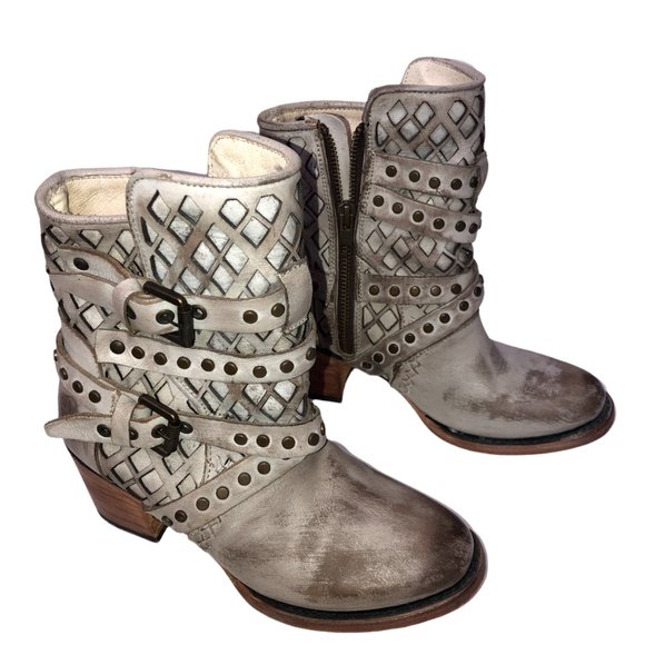 Freebird Cato Strappy Harness Ankle Bootie Boots Stone Gray Distressed Women's 6 - Picture 11 of 12